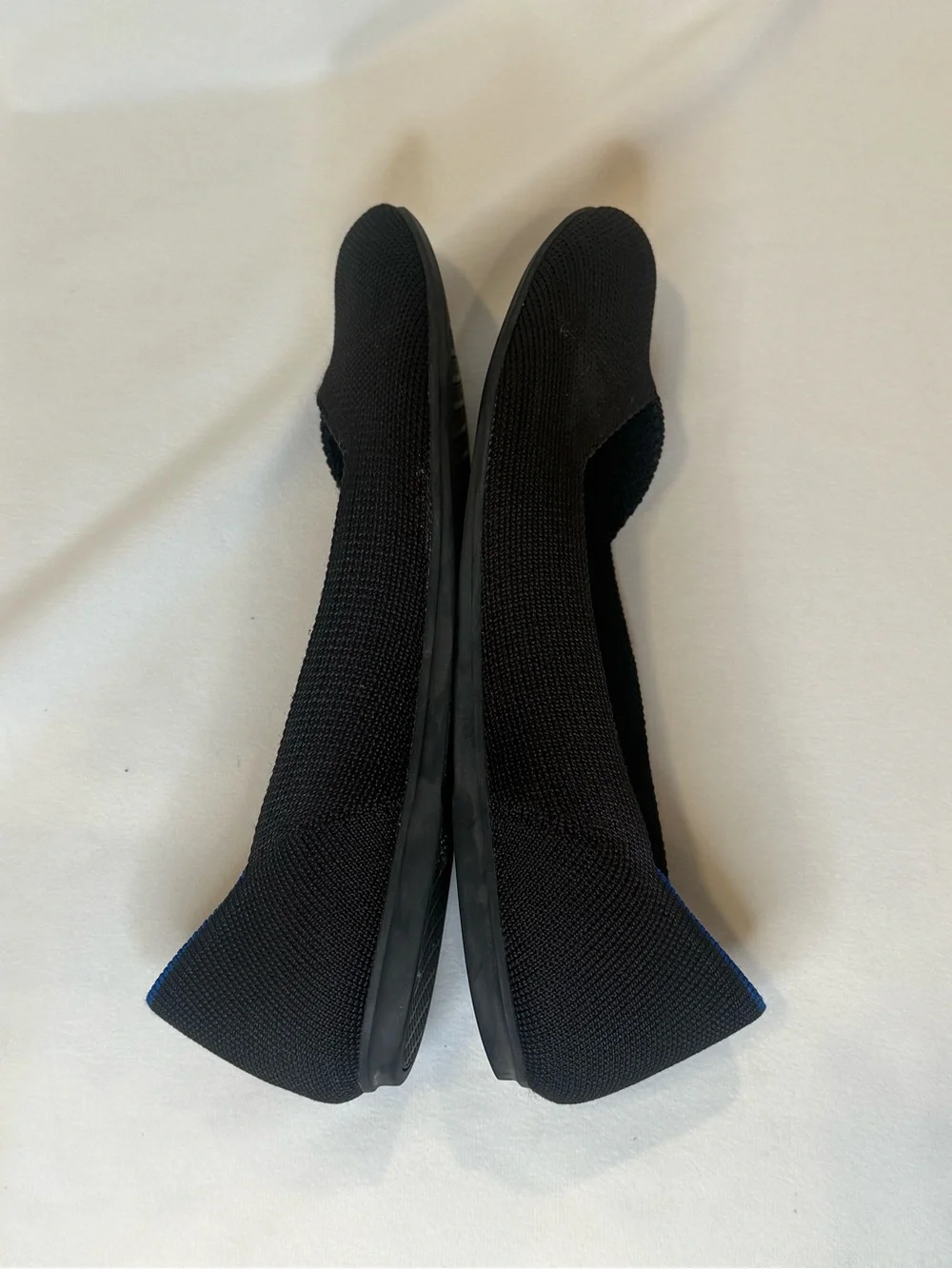 Rothy’s The Flat Black Blue Trim Round Toe Ballet Flat Size 6.5 Sustainable Knit